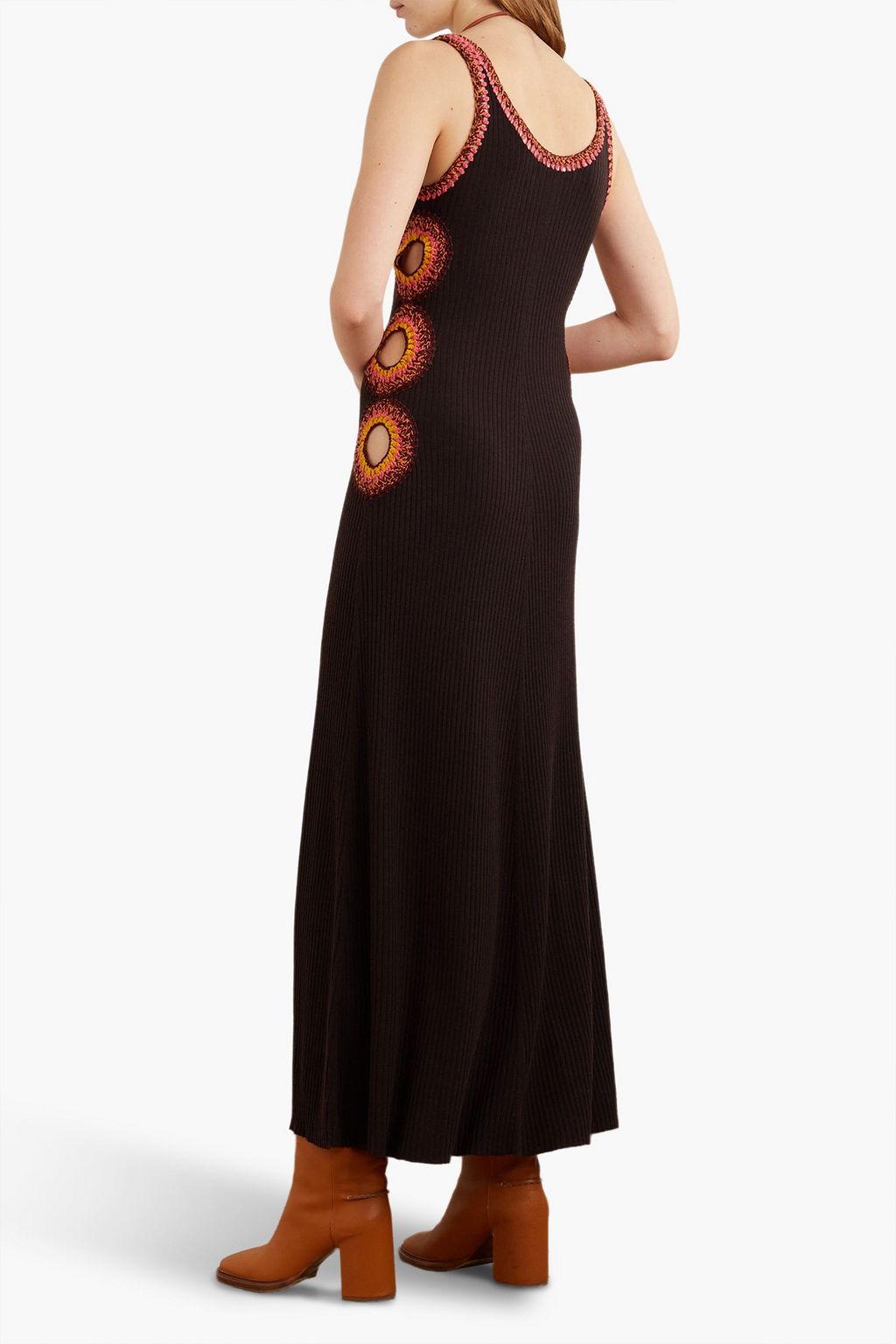 CHLOÉ Cutout crochet-trimmed ribbed wool maxi dress