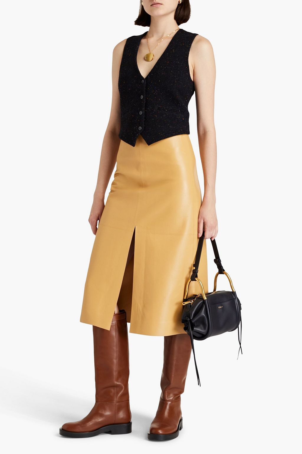 CHLOÉ Donegal wool-tweed and silk-twill vest