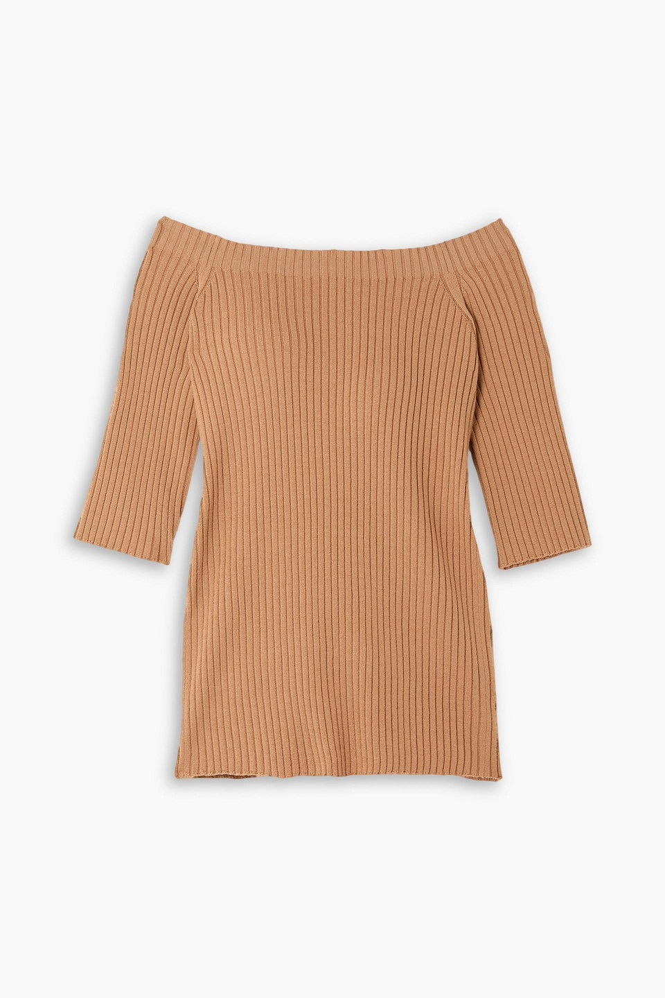 Chloé Off-the-shoulder Ribbed Wool And Cashmere-blend Sweater In Hellbraun