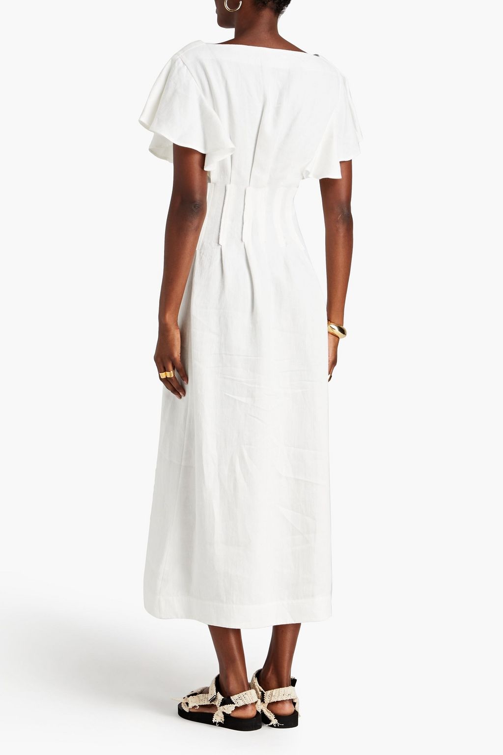 CHLOÉ Ruffled pleated linen midi dress
