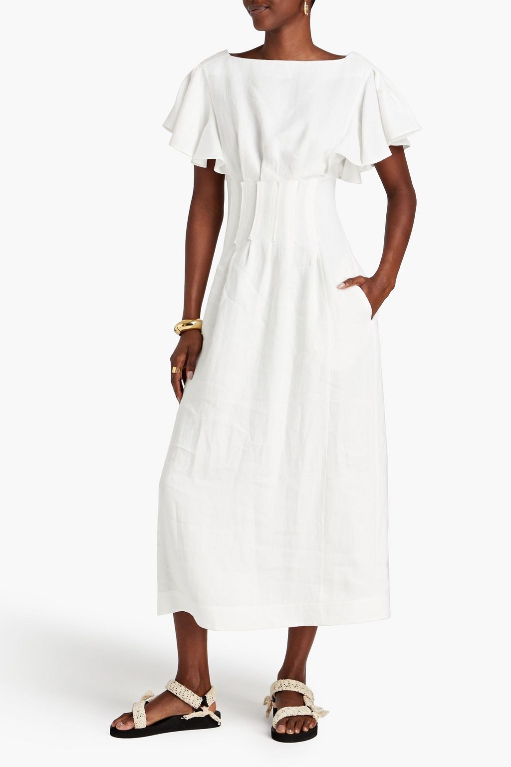 CHLOÉ Ruffled pleated linen midi dress