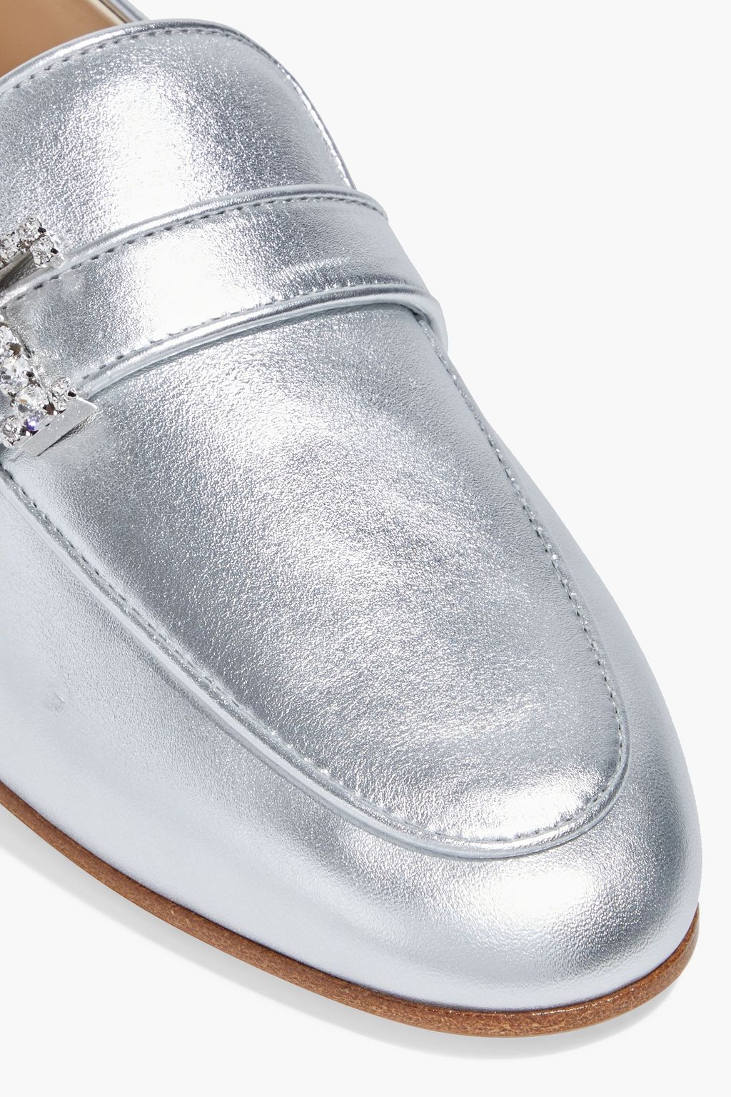 TOD'S Crystal-embellished metallic leather loafers