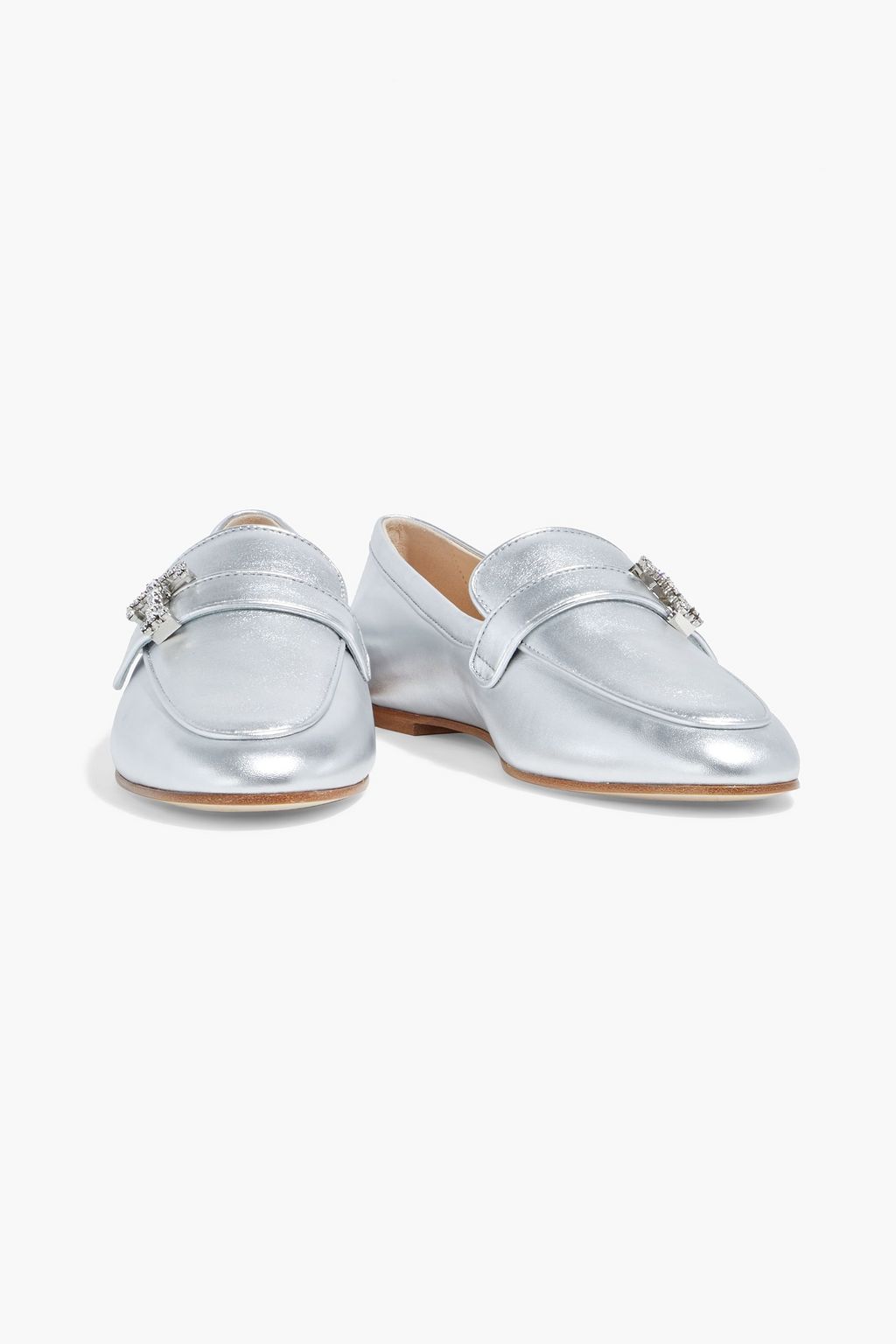 TOD'S Crystal-embellished metallic leather loafers