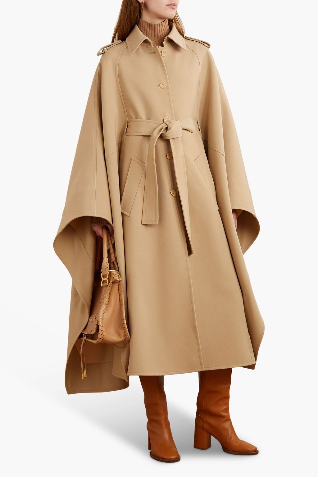 CHLOÉ Belted cape-effect wool trench coat