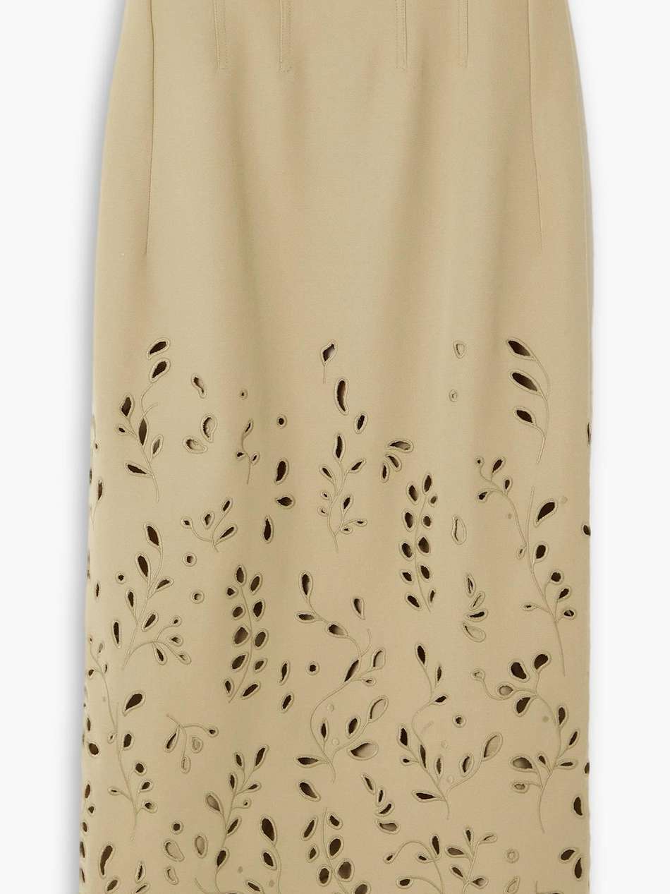 broderie anglaise wool-twill midi skirt