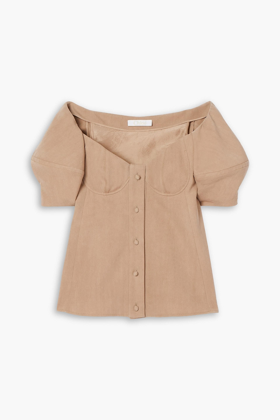 Chloé Off-the-shoulder Wool-twill Top In Brown