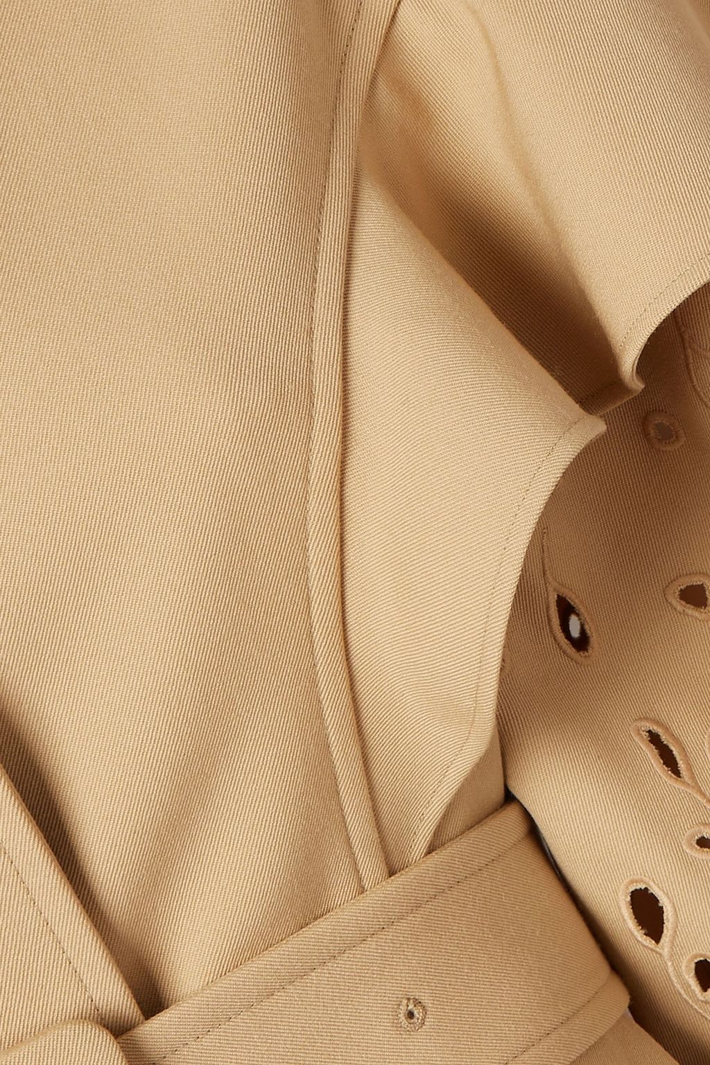 CHLOÉ Belted ruffled broderie anglaise wool trench coat