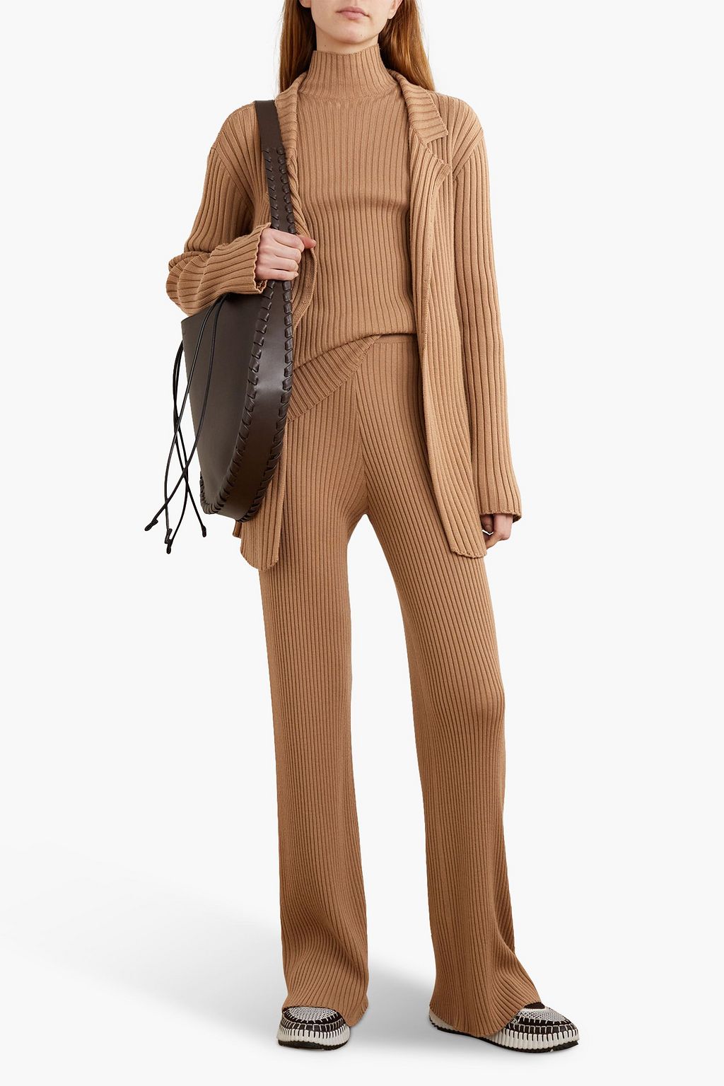 CHLOÉ بنطال بأرجل مستقيمة من مزيج الكشمير والصوف بتصميم مضلّع