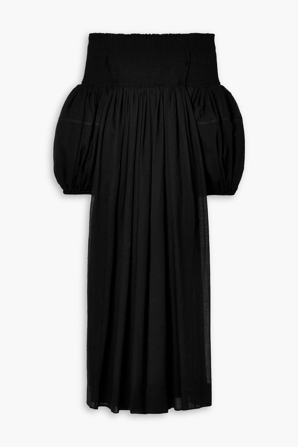 Chloé Off-the-shoulder Shirred Wool-crepe Maxi Dress In Schwarz