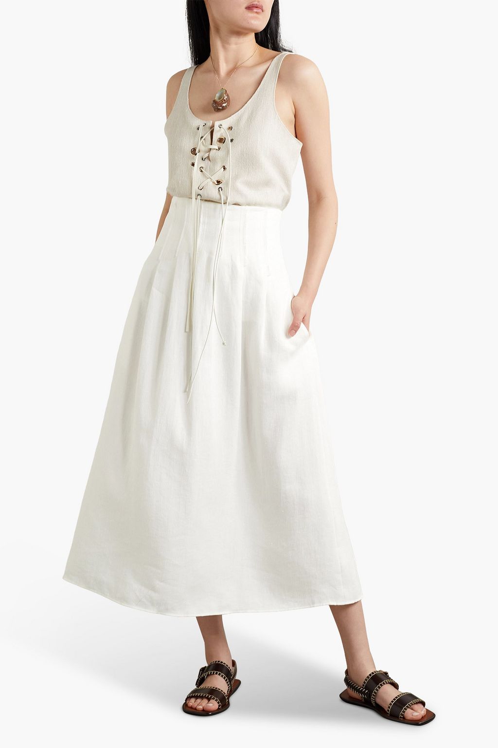 CHLOÉ Pleated linen midi skirt