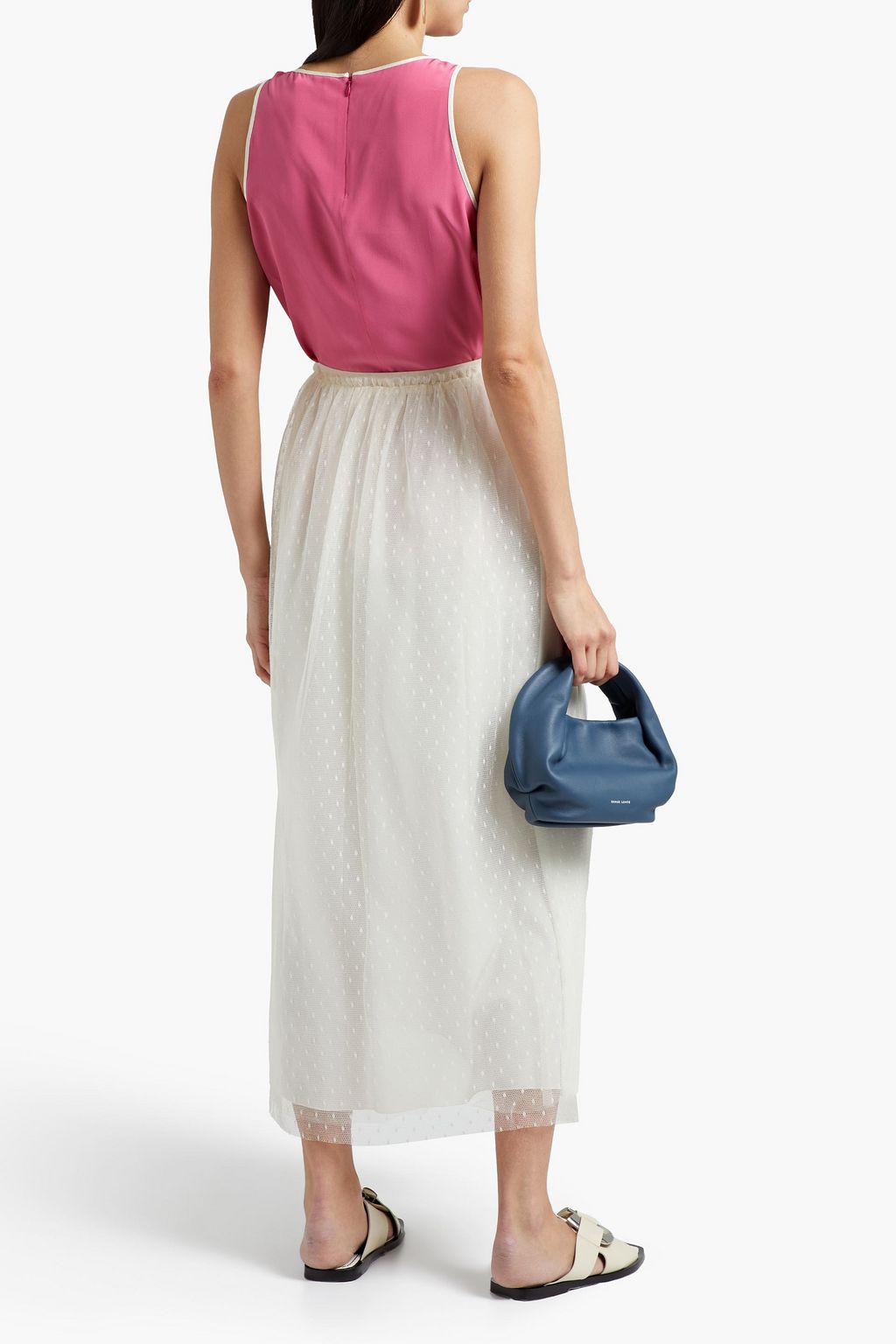 REDVALENTINO Gathered point d'esprit midi skirt