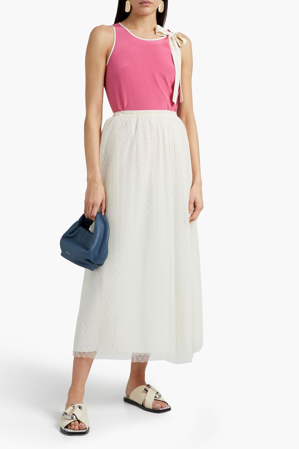 REDVALENTINO Gathered point d'esprit midi skirt