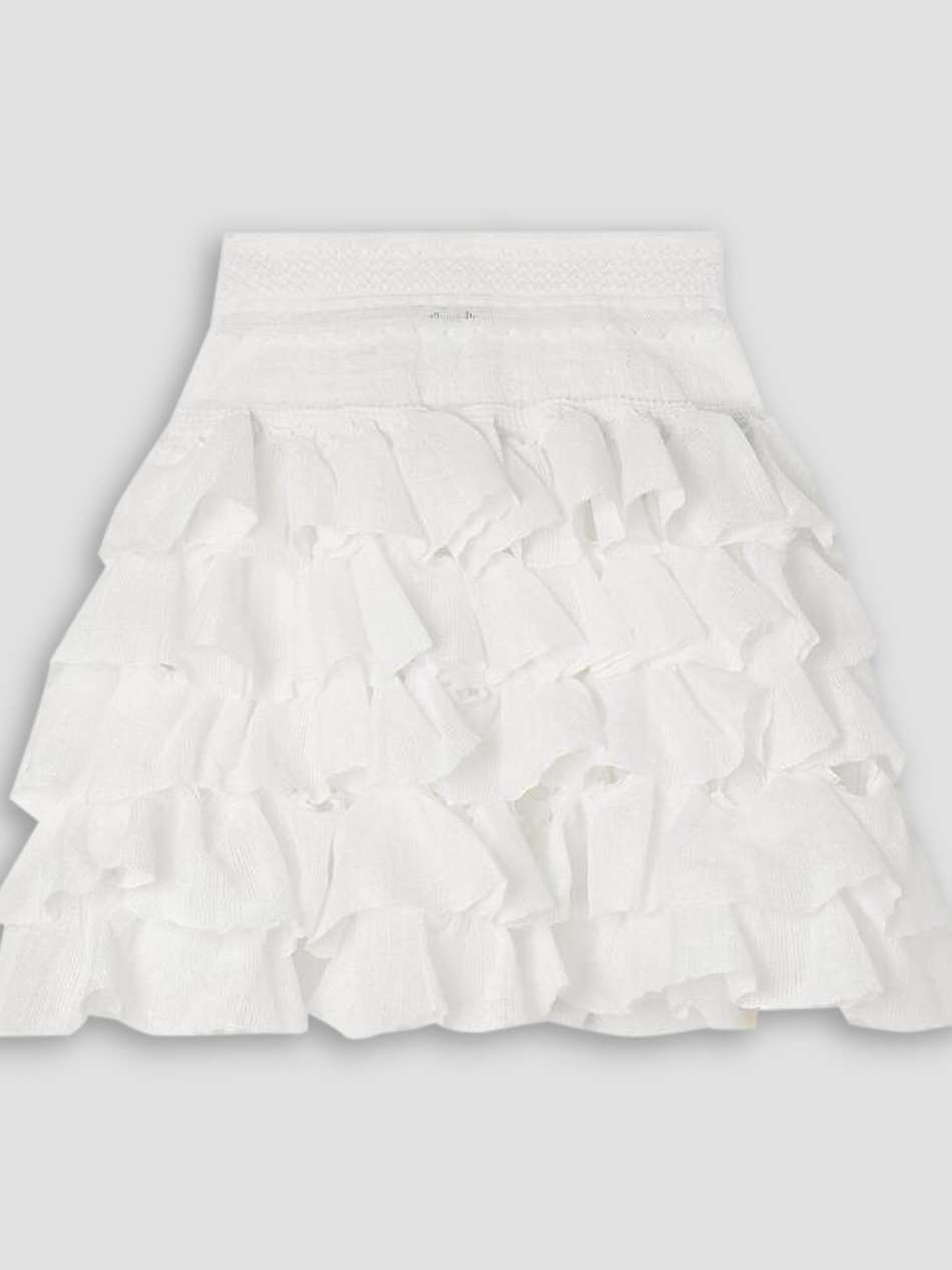 ruffled tiered stretch-knit mini skirt
