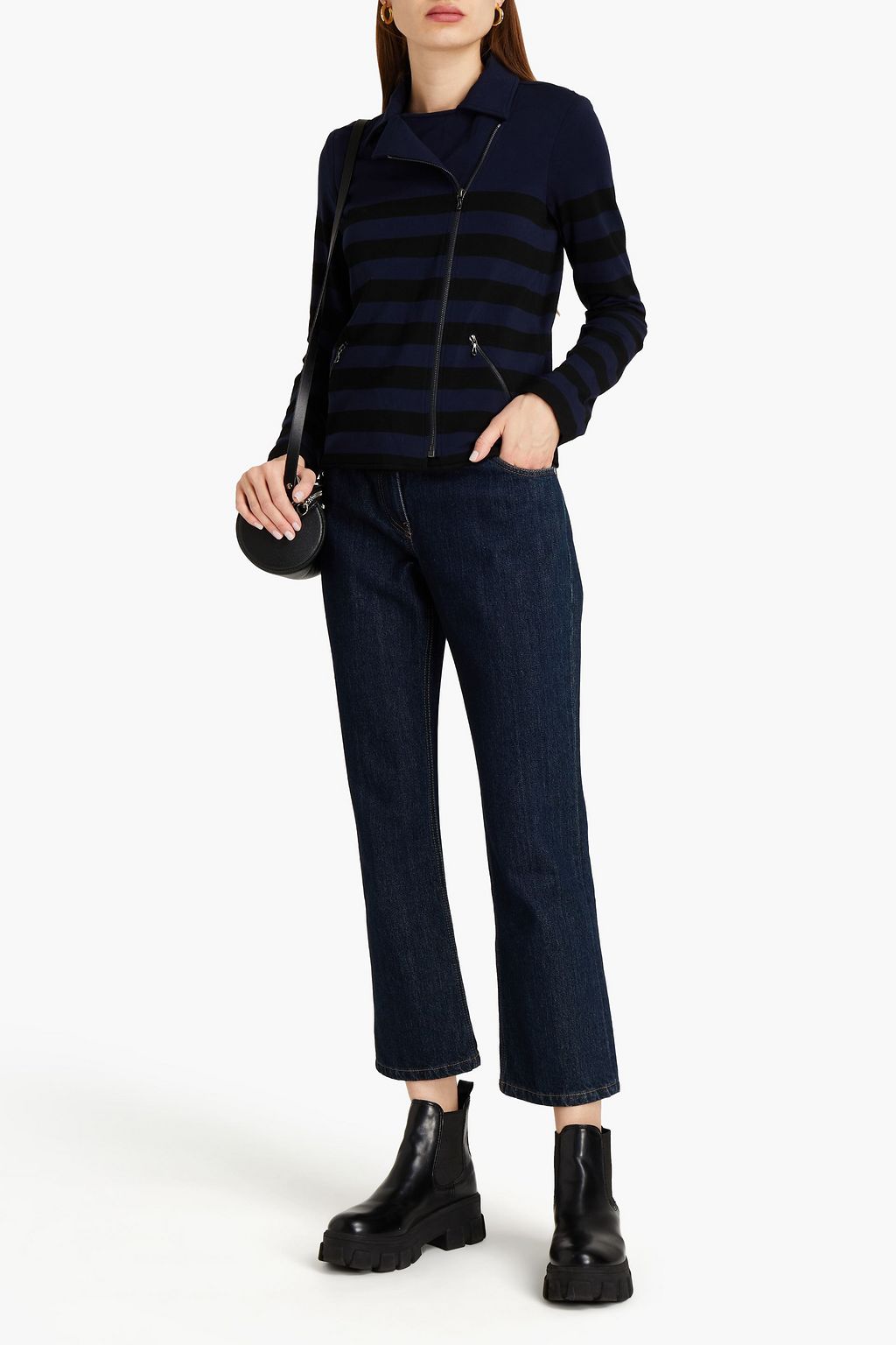 MAJESTIC FILATURES Striped French terry biker jacket