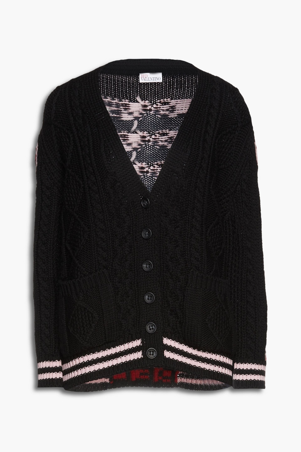 Redvalentino Woman Intarsia Wool Cardigan Black Size XS