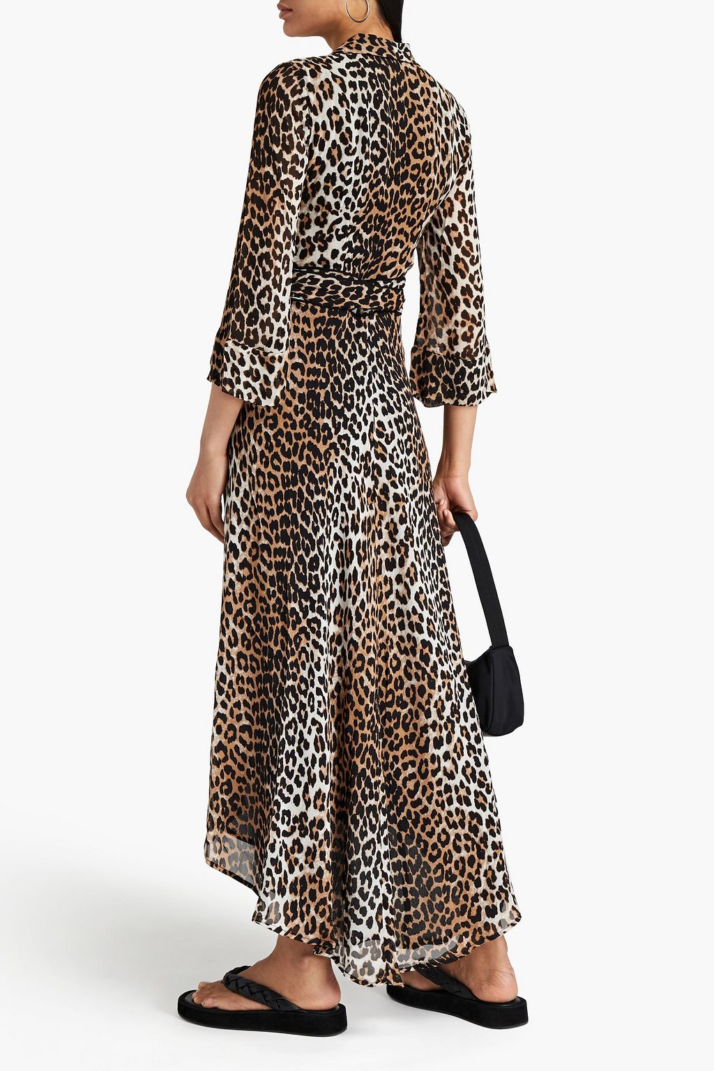 GANNI Leopard-print georgette midi wrap dress