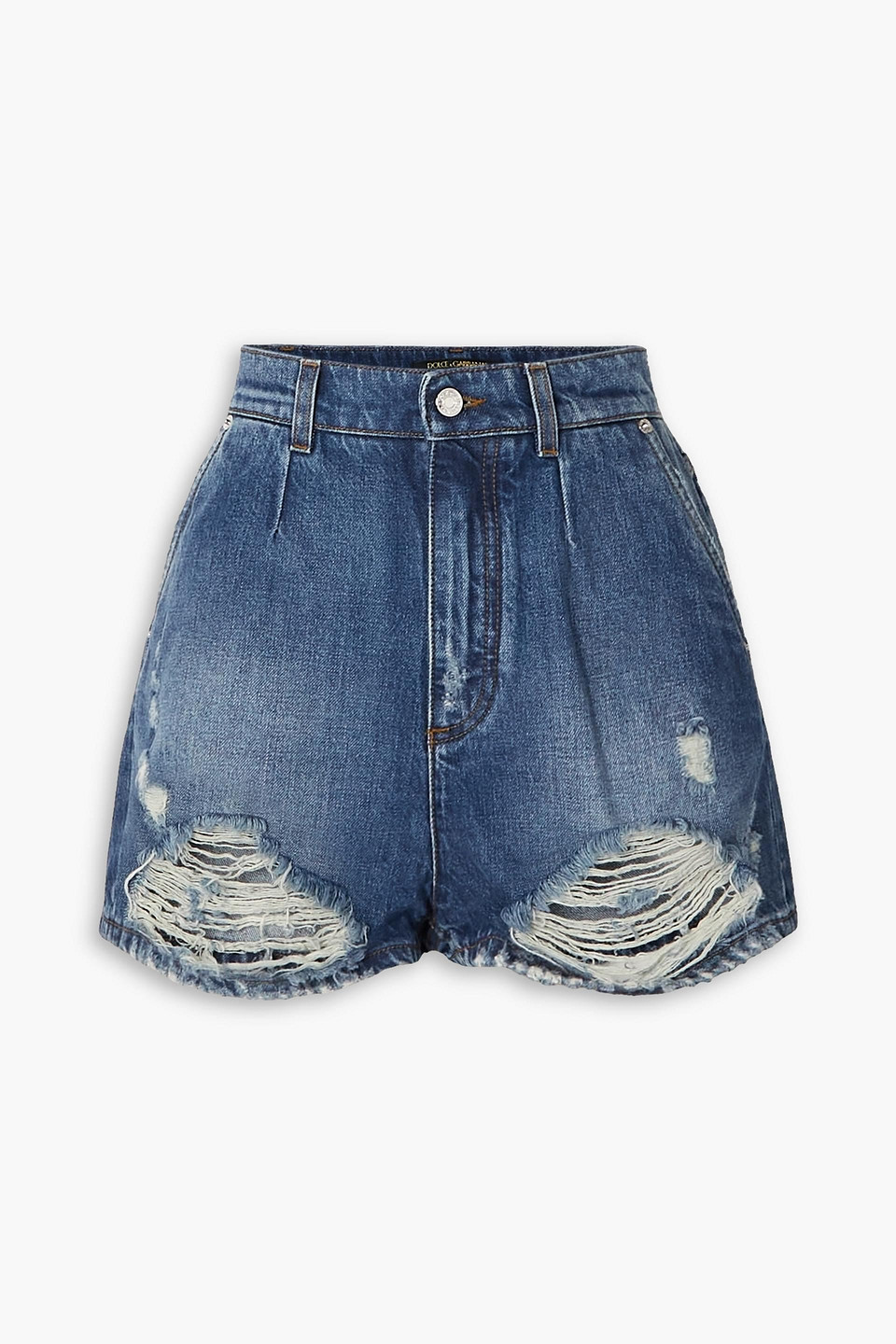 Dolce & Gabbana Jeansshorts In Distressed-optik In Mittelblauer Denim