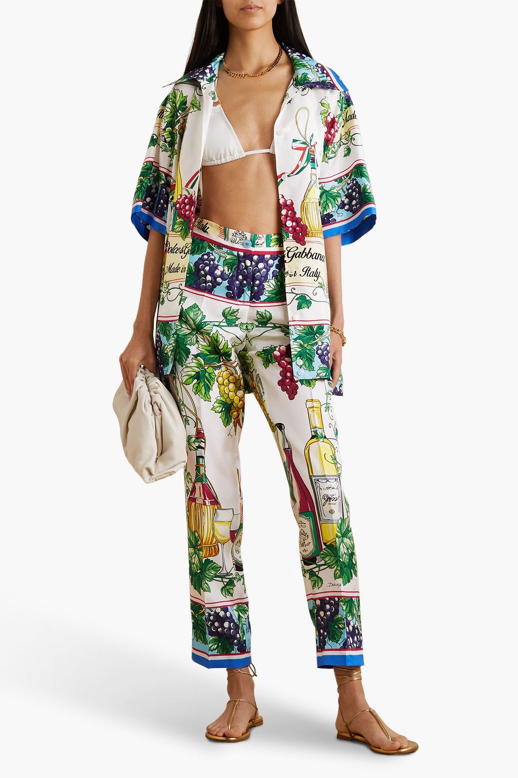 DOLCE&GABBANA Printed silk-twill straight-leg pants