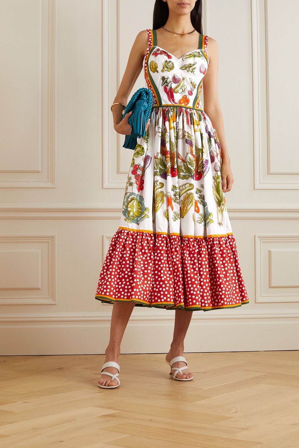 DOLCE&GABBANA فستان متوسّط الطول من قطن البوبلين بطبعات