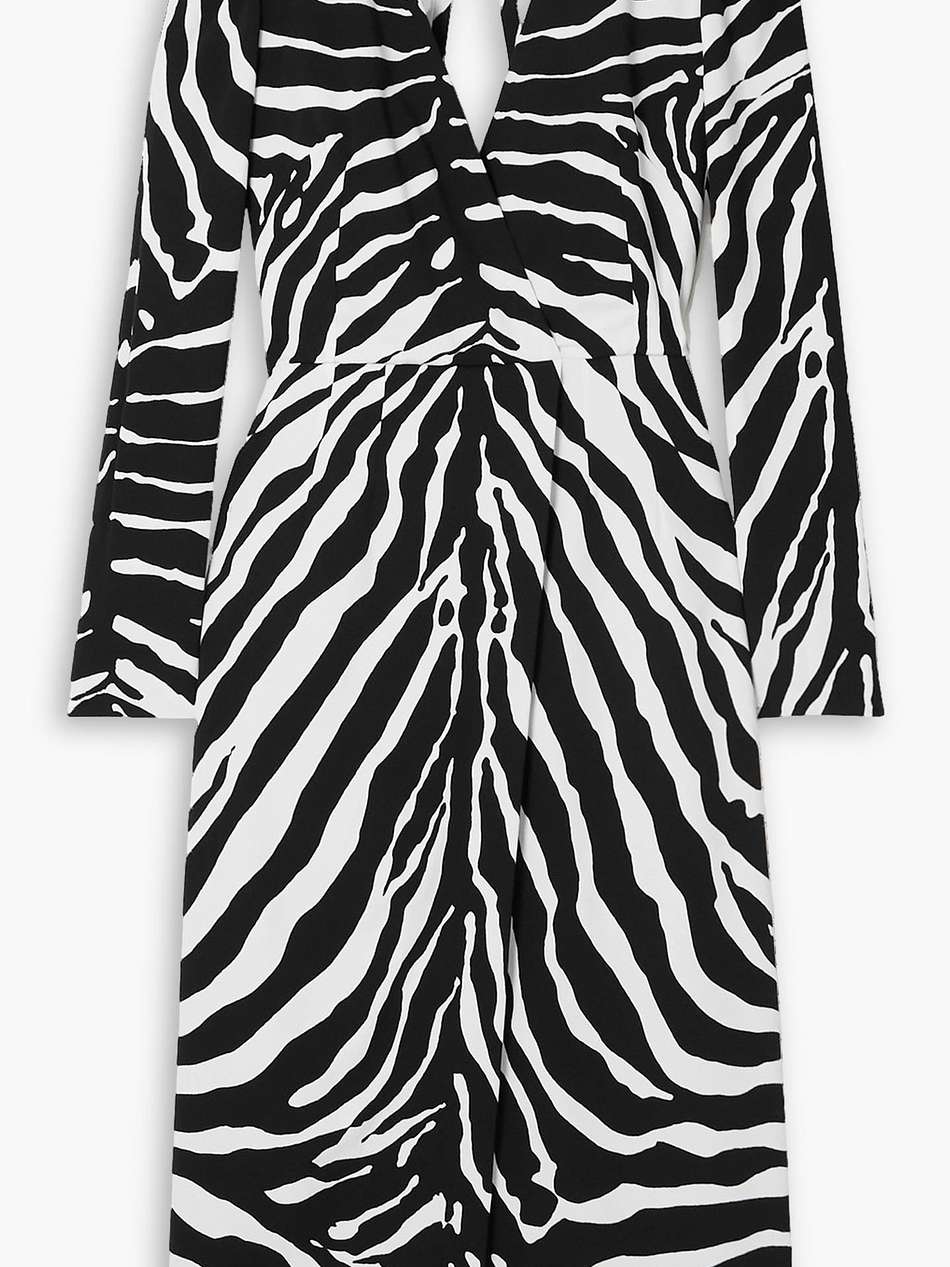 ruched zebra-print crepe midi dress