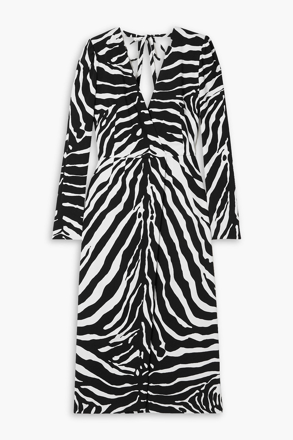 Dolce & Gabbana Ruched Zebra-print Crepe Midi Dress In Animal-print