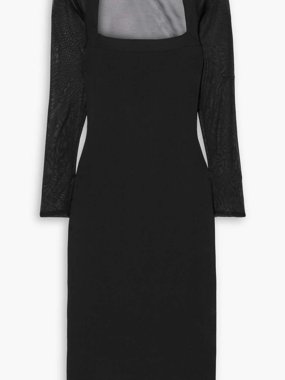 chiffon-paneled stretch-knit midi dress