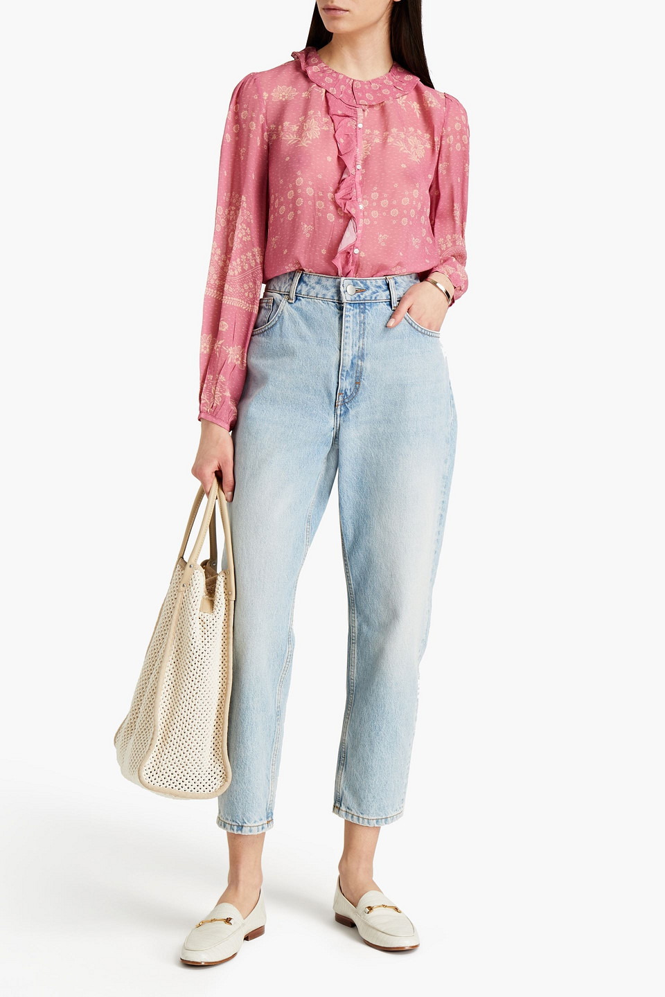 Vanessa Bruno Peio Ruffled Flroal-print Crepe Blouse In Pink