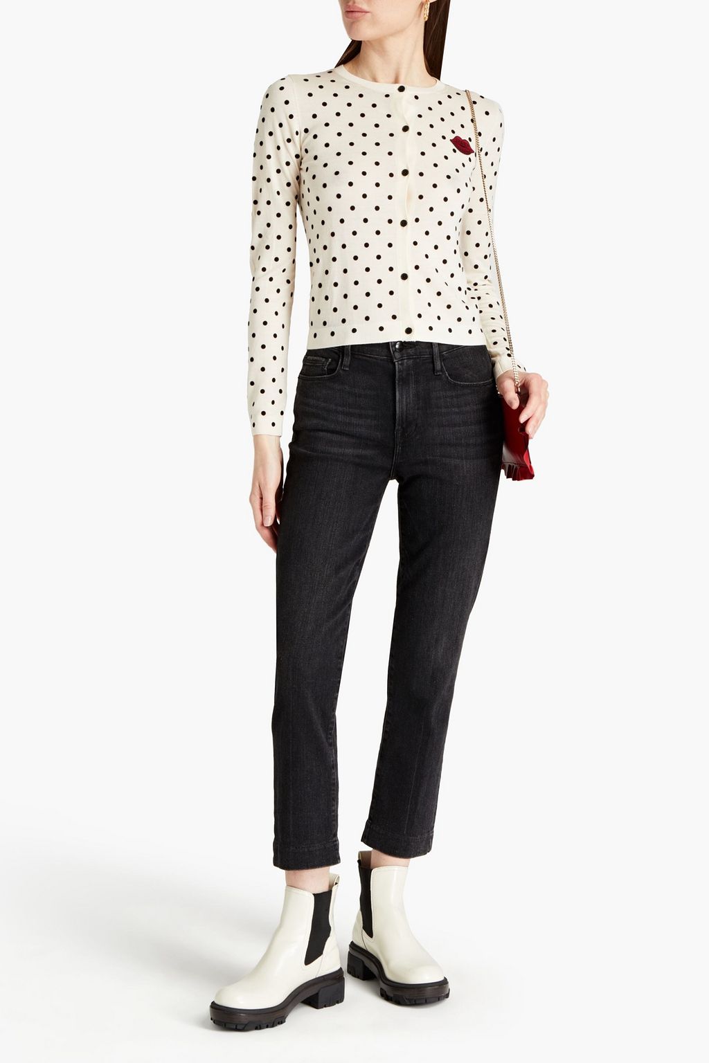 REDVALENTINO Logo-appliquéd flocked wool cardigan