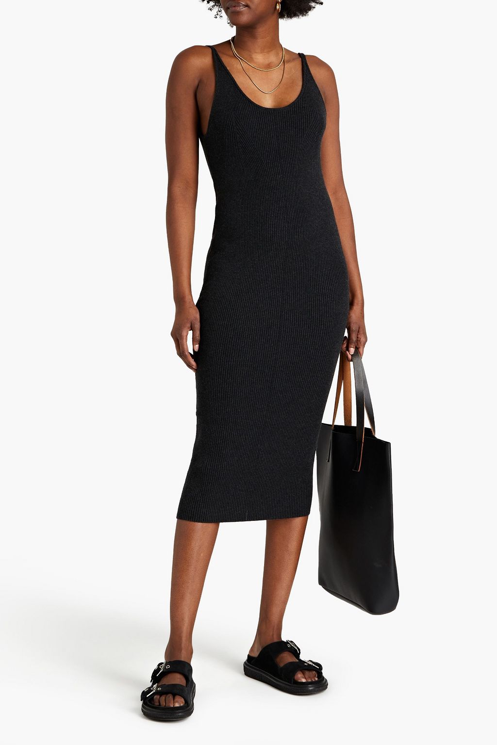 LE ORE Mélange ribbed-knit midi dress