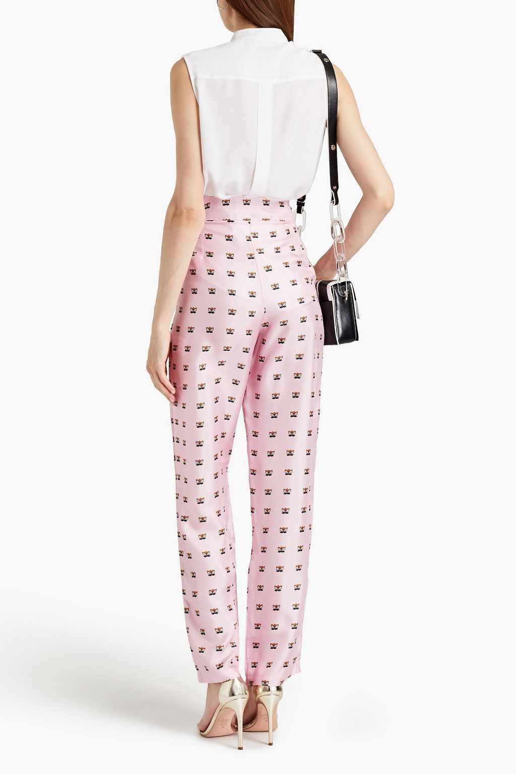 LISOU Printed silk-twill straight-leg pants