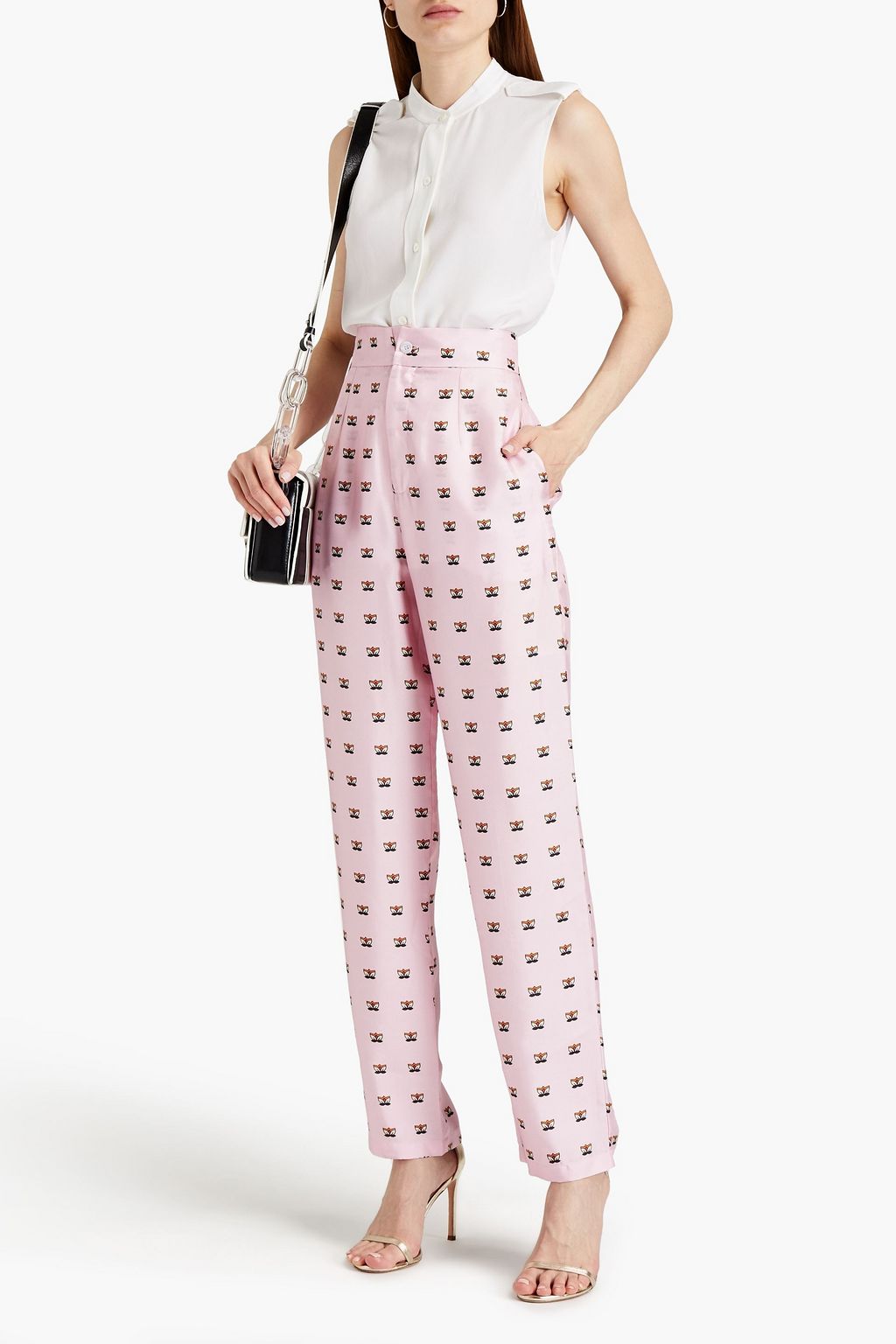 LISOU Printed silk-twill straight-leg pants