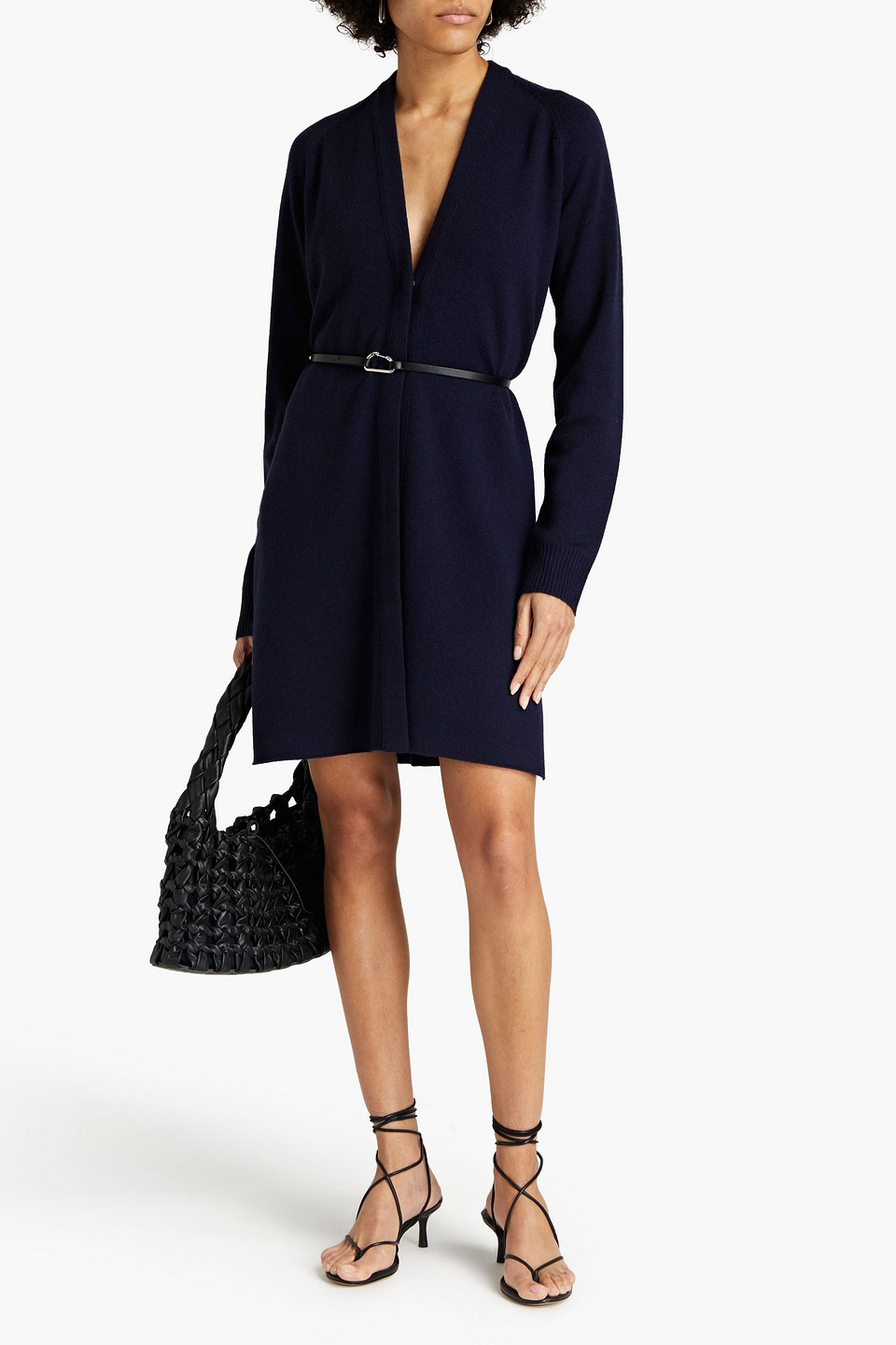 Helmut Lang Belted Cashmere Wrap Cardigan In Blue