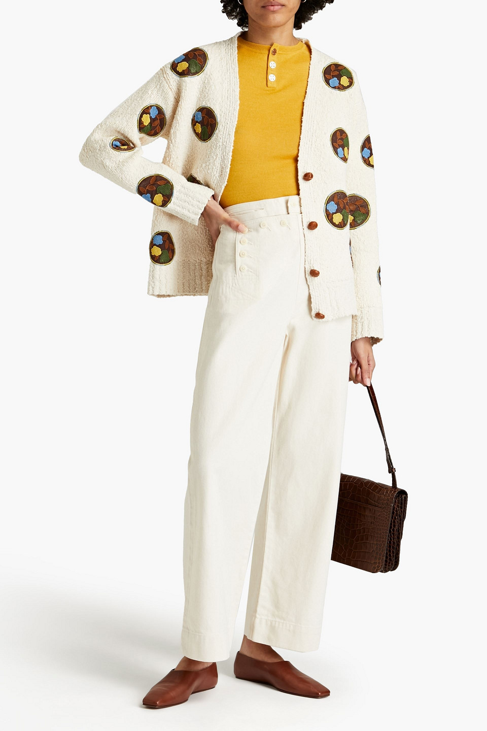 Tory Burch Sailor High-rise Twill Pants In Natural