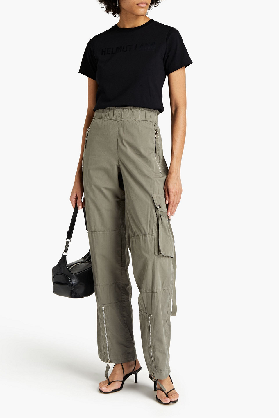 Helmut Lang Zip-detailed Cotton-twill Straight-leg Trousers In Grey