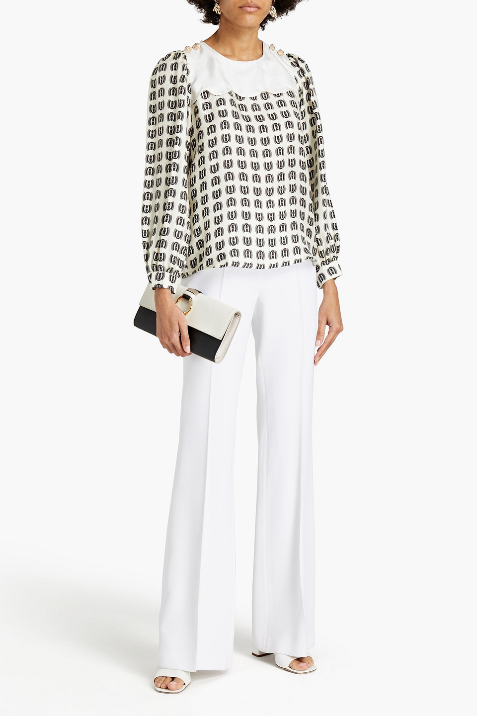 Lisou Coco Printed Silk-twill Top In White