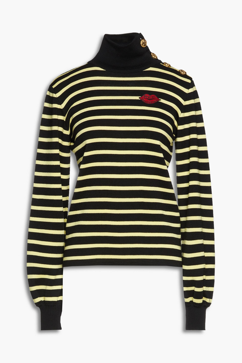Redvalentino Woman Logo-appliquéd Striped Wool Turtleneck Sweater Black Size L