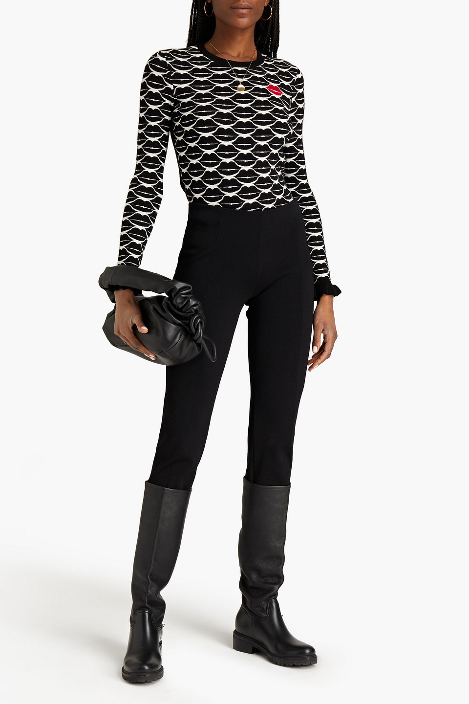 Red Valentino Jacquard-knit Sweater In Black