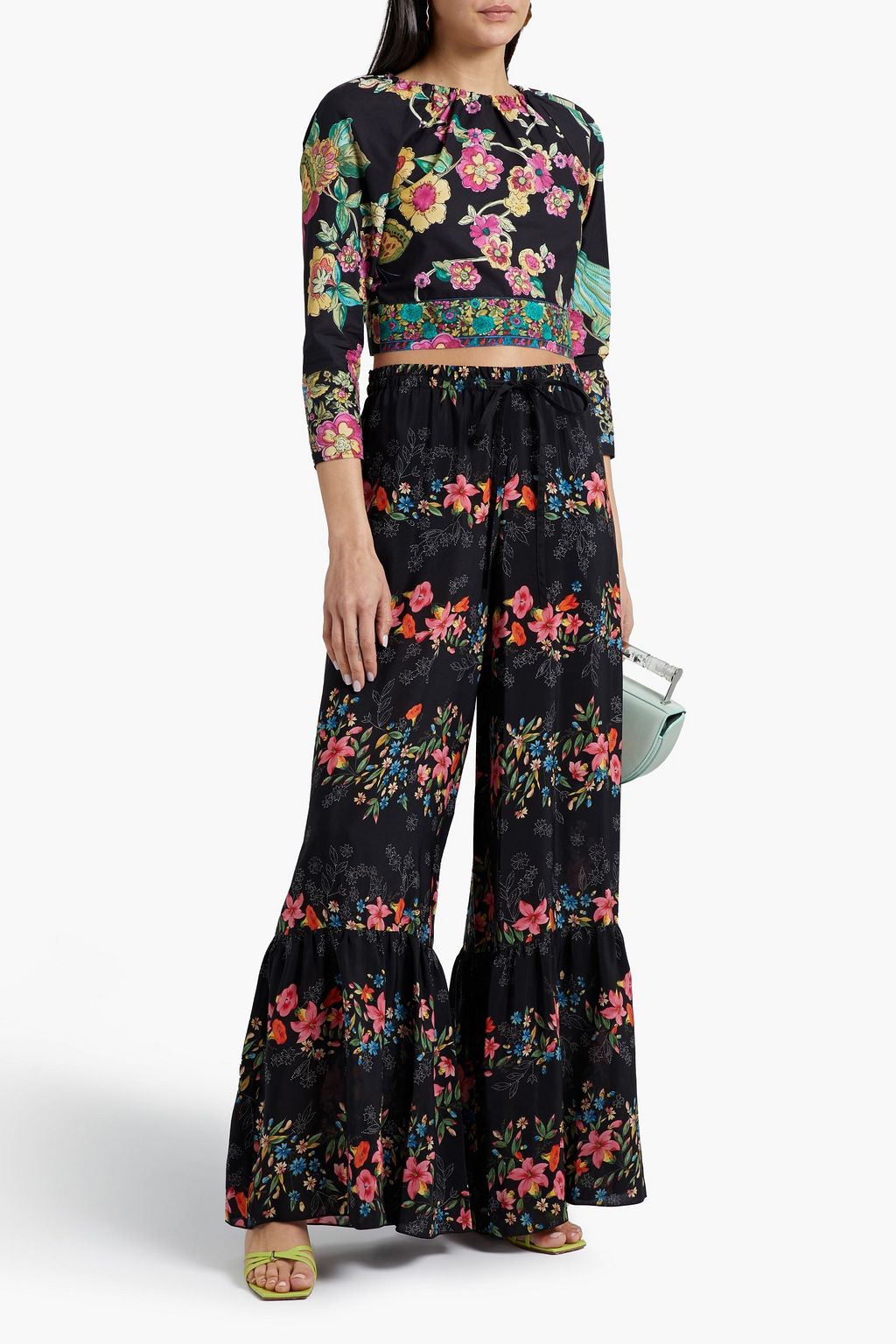 REDVALENTINO Cropped floral-print cotton-poplin top