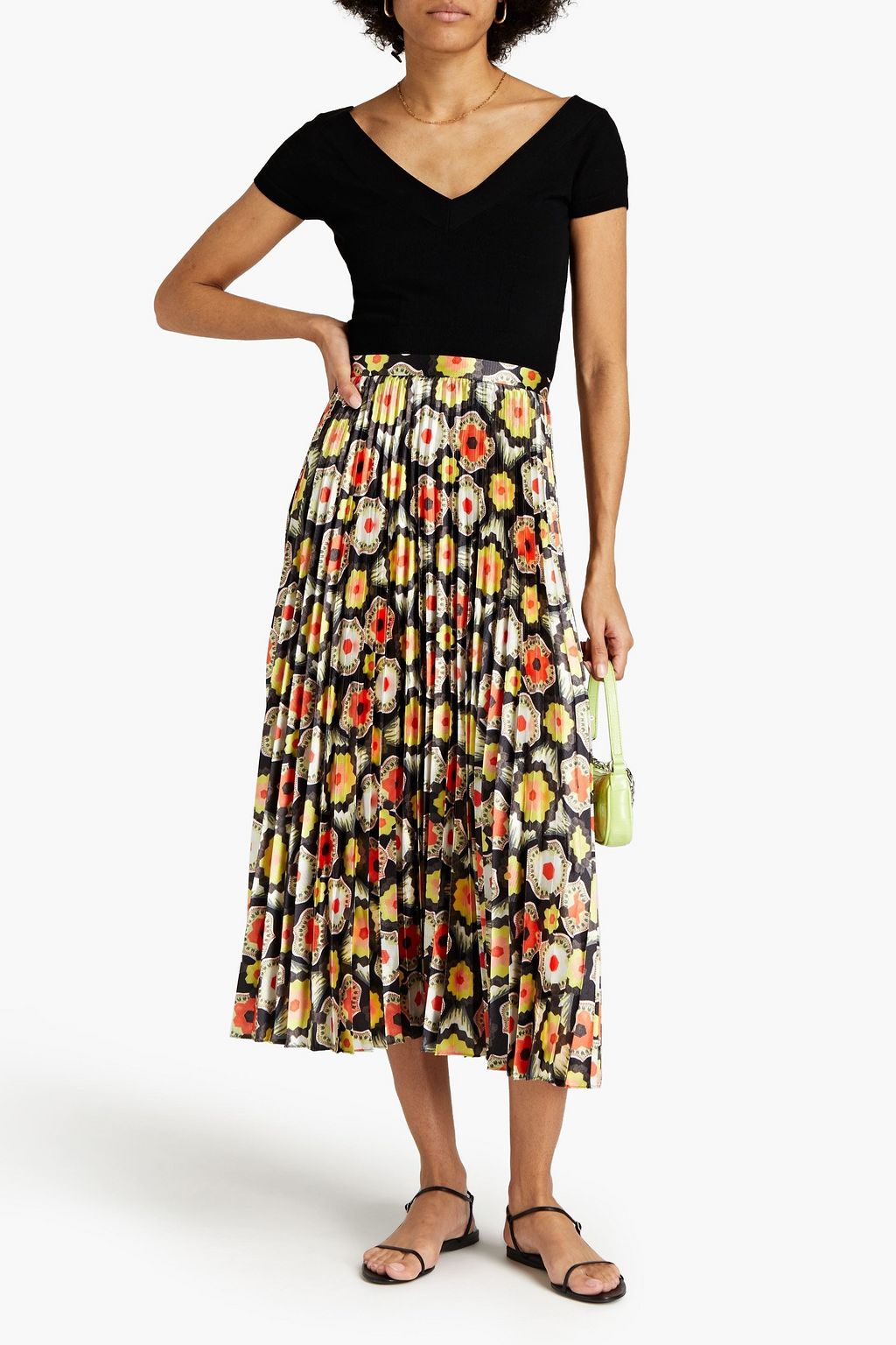 TEMPERLEY LONDON Printed plissé-satin midi skirt