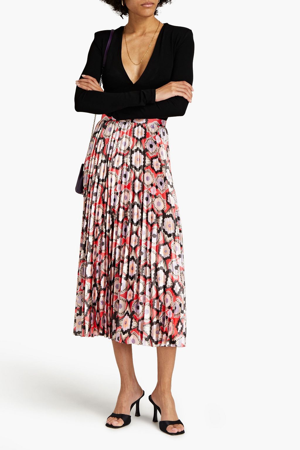 TEMPERLEY LONDON Printed plissé-satin midi skirt