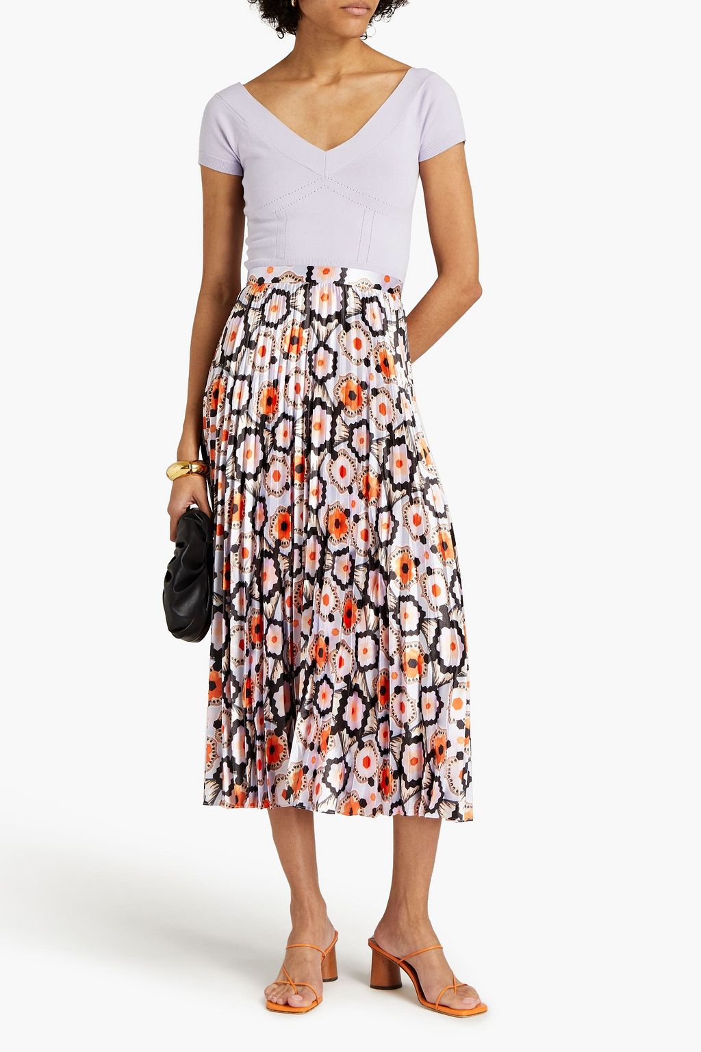 TEMPERLEY LONDON Printed plissé-satin midi skirt
