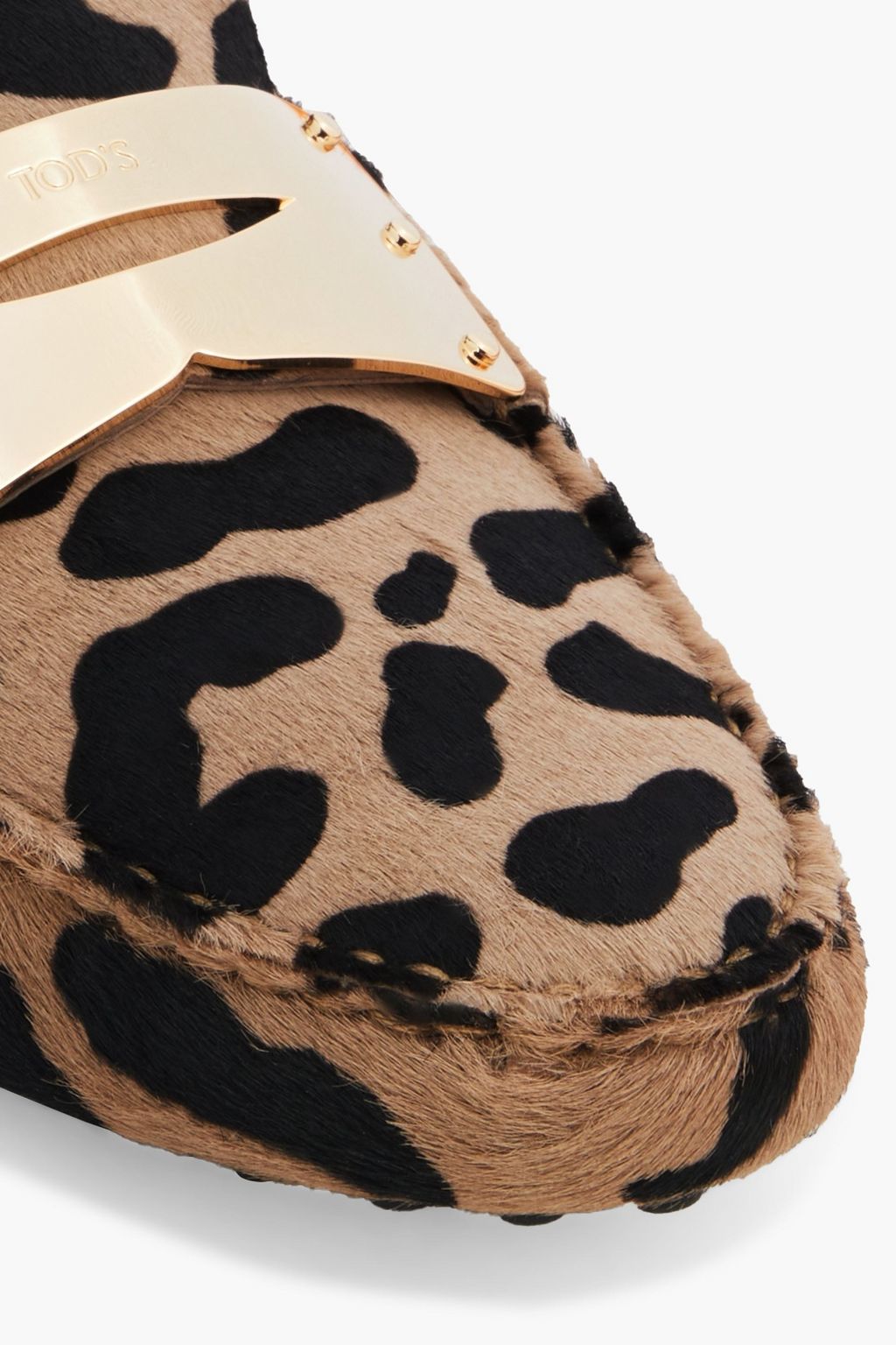 TOD'S Embellished leopard-print calf hair loafers