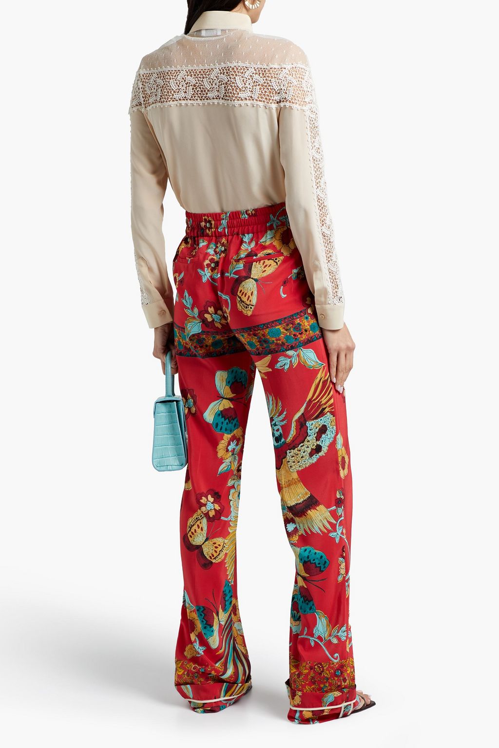 REDVALENTINO Point d'esprit, crochet and silk crepe de chine shirt