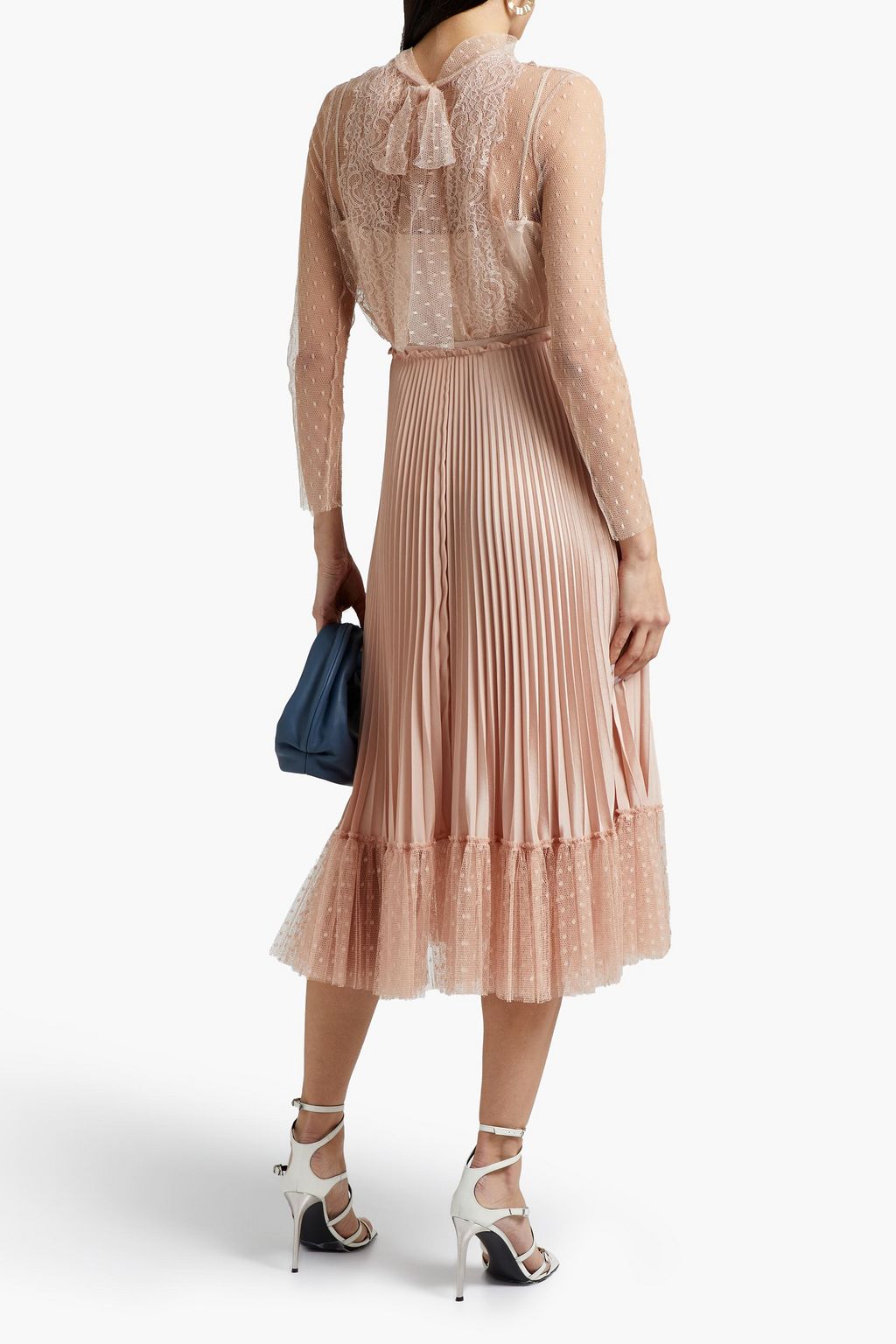 REDVALENTINO Point d'esprit-paneled satin-crepe midi skirt