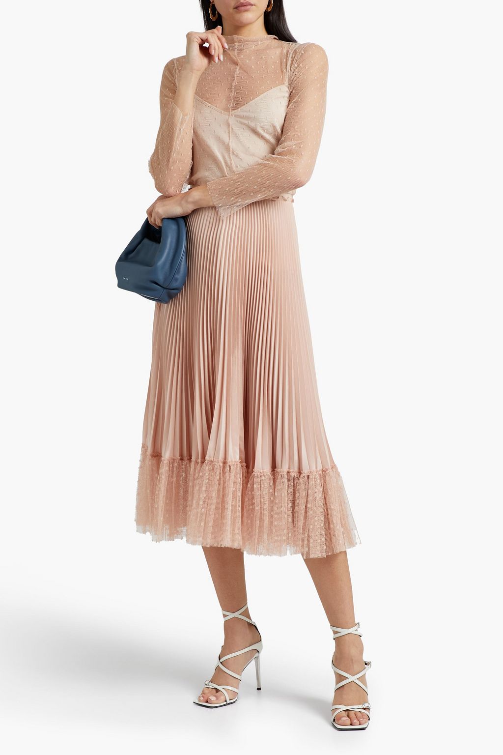 REDVALENTINO Point d'esprit-paneled satin-crepe midi skirt