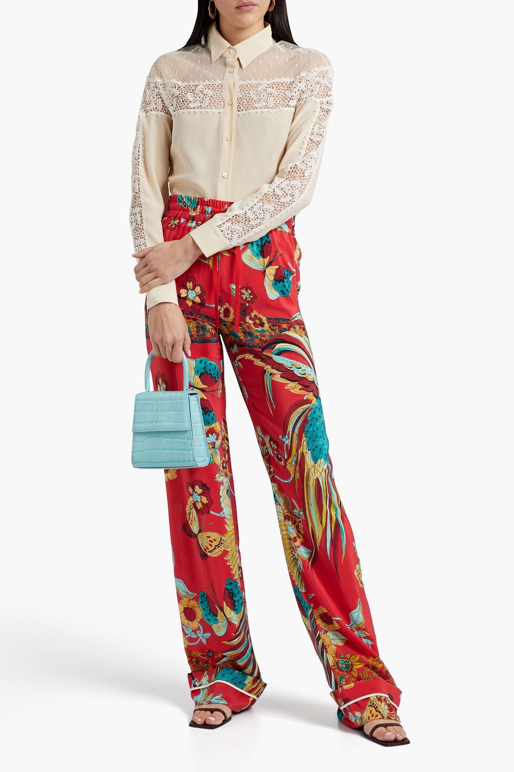REDVALENTINO Printed silk crepe de chine straight-leg pants