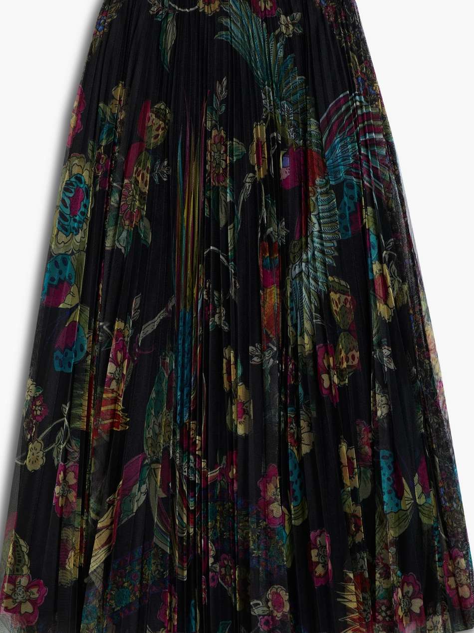 pleated floral-print tulle midi skirt