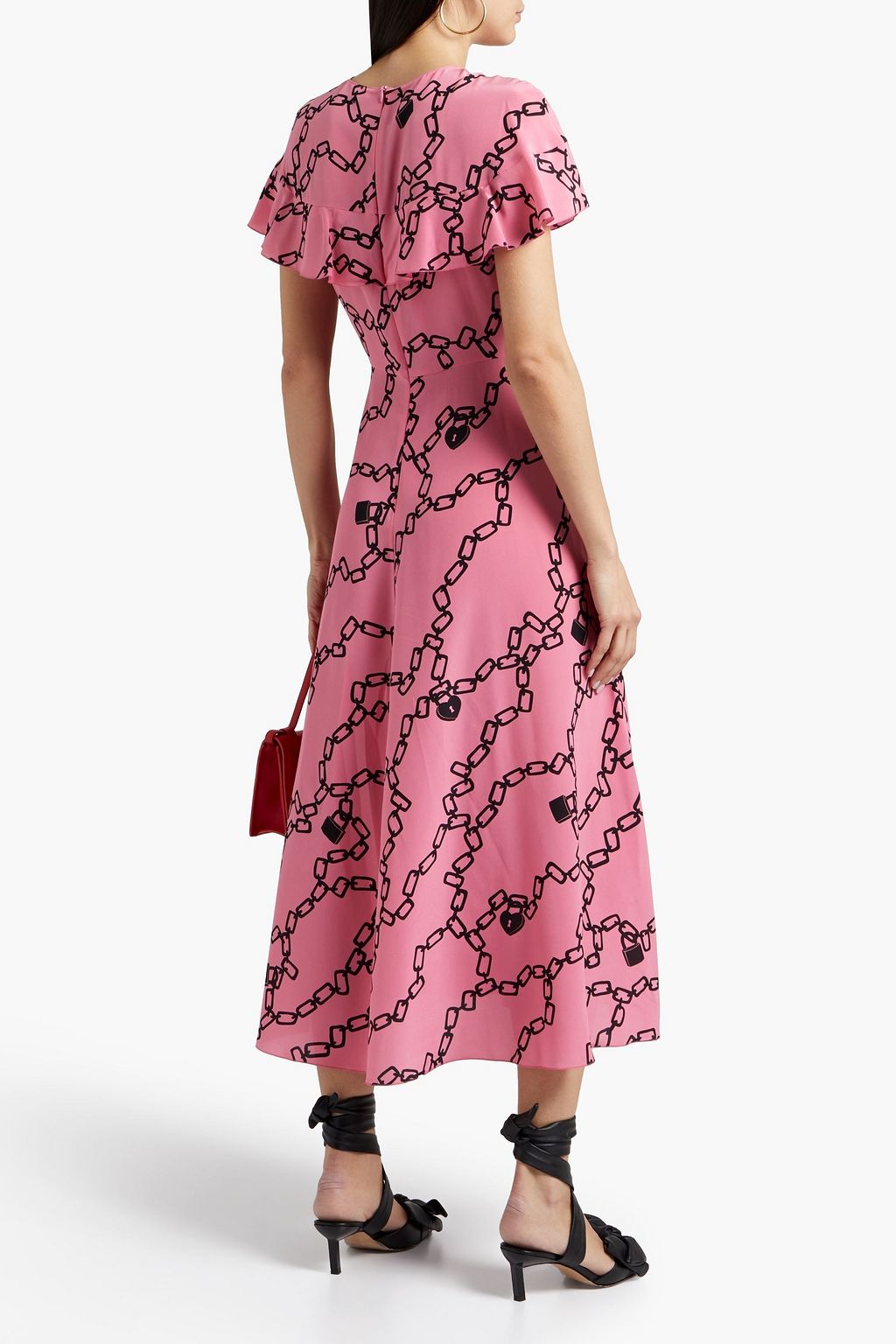 REDVALENTINO Bedrucktes Midikleid aus Crêpe de Chine aus Seide mit Cape-Effekt