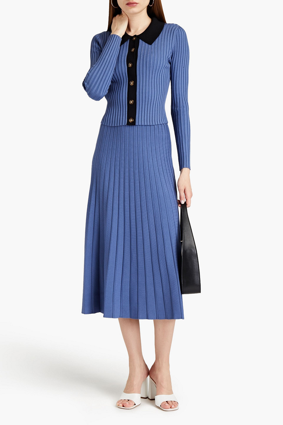 Jonathan Simkhai Two-tone Ribbed-knit Shirt In Blue