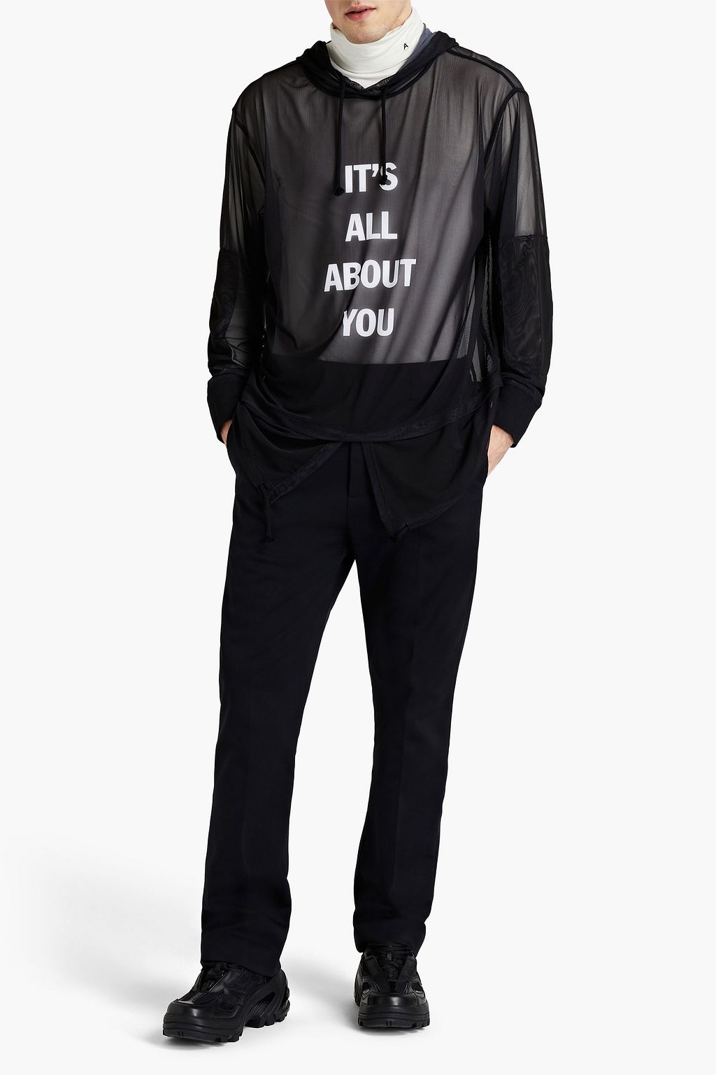 HELMUT LANG Printed cotton-blend mesh hoodie